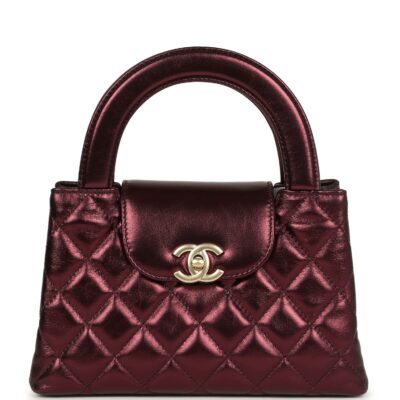 Chanel Small Kelly Shopper Metallic Burgundy Calfskin Brushed Gold Hardware