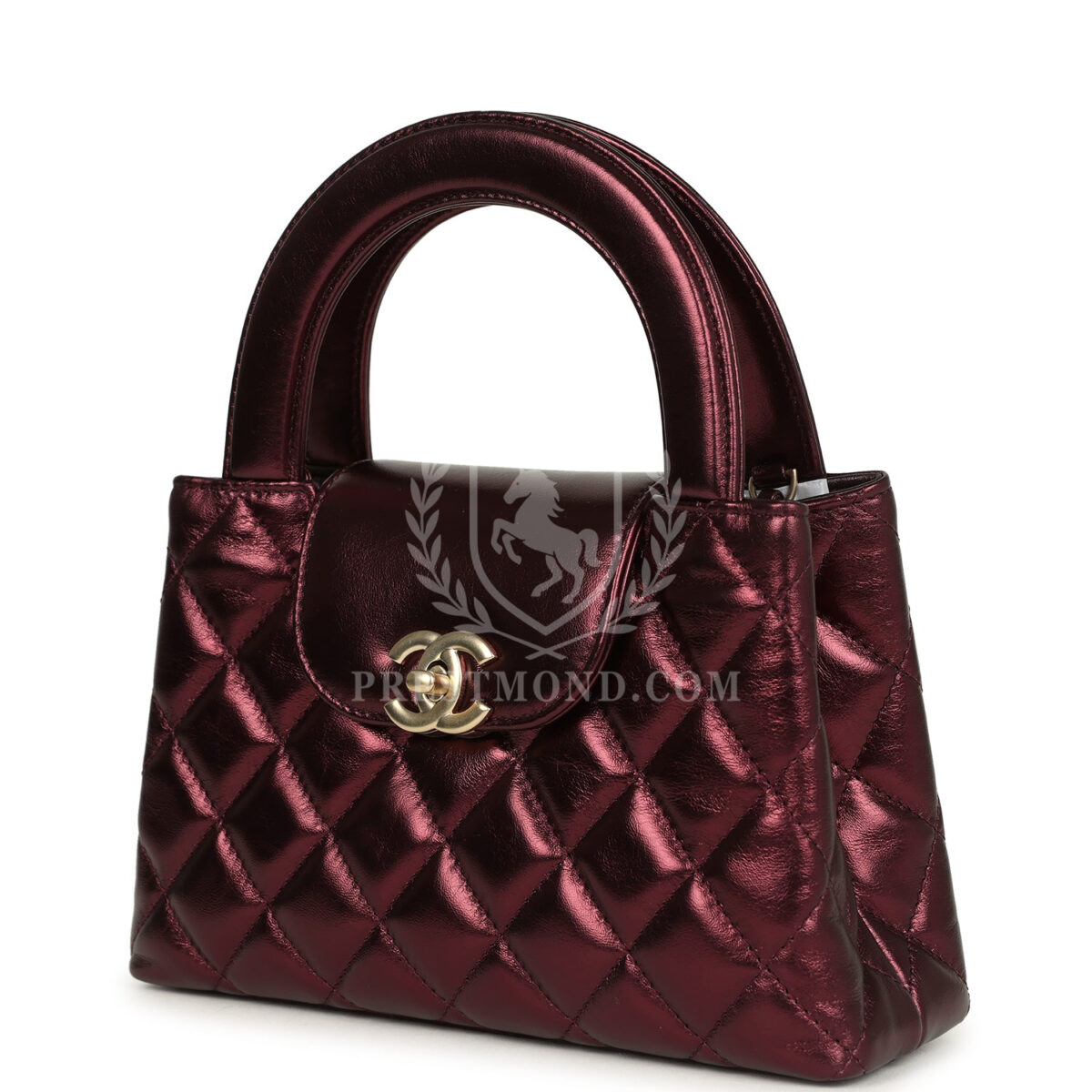 Chanel Small Kelly Shopper Metallic Burgundy Calfskin Brushed Gold Hardware — изображение 5