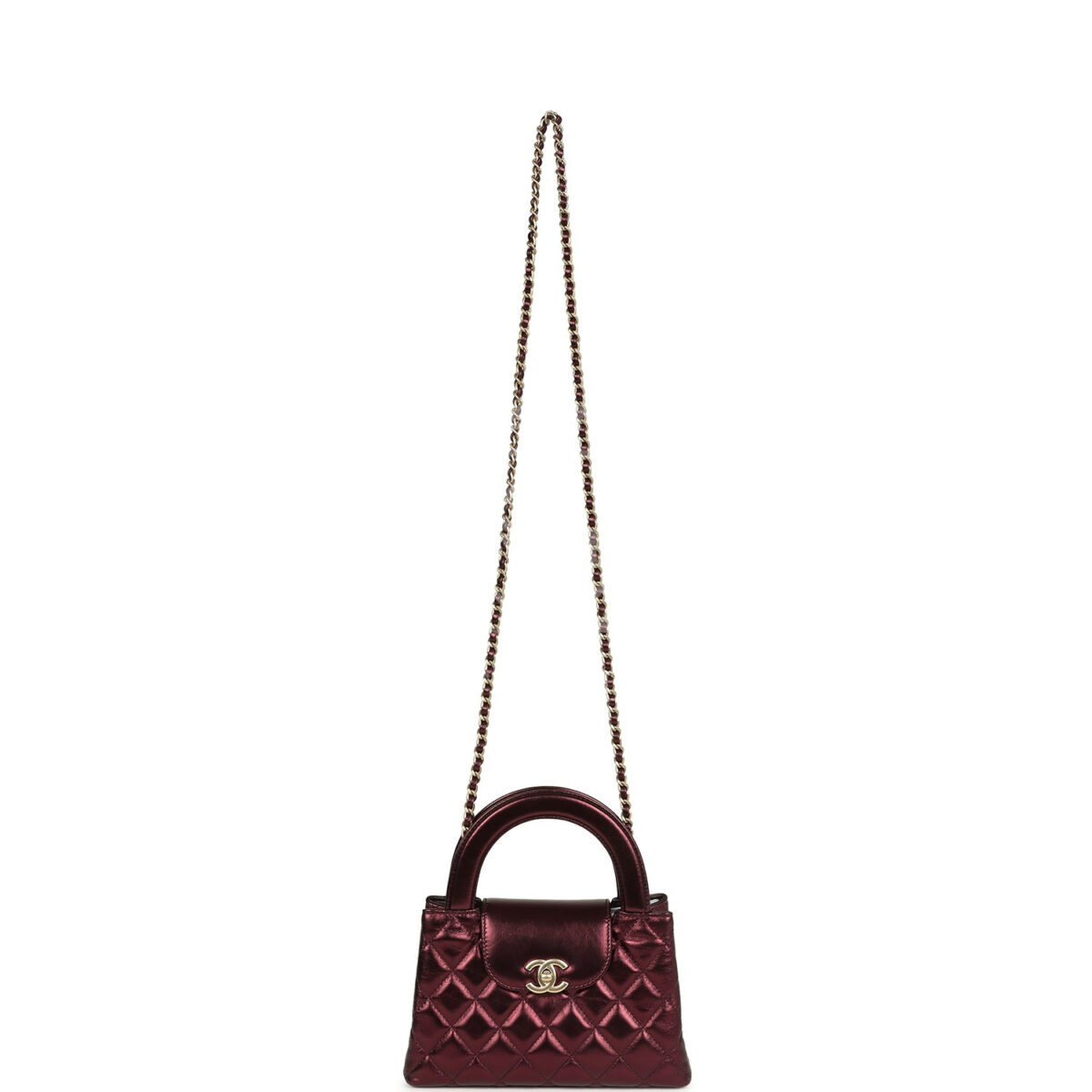 Chanel Small Kelly Shopper Metallic Burgundy Calfskin Brushed Gold Hardware — изображение 7