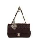 Chanel Nano Classic Double Flap Bag Charm Dark Brown Lambskin Light Gold Hardware