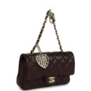 Chanel Nano Classic Double Flap Bag Charm Dark Brown Lambskin Light Gold Hardware