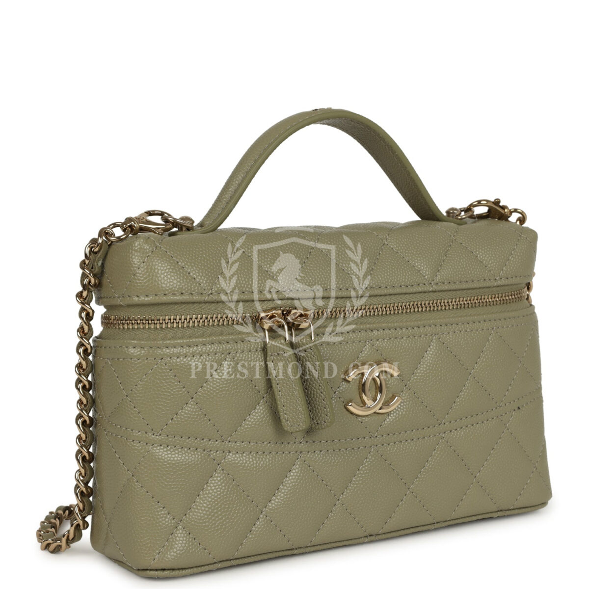 Chanel Trendy Top Handle Long Vanity Case with Chain Khaki Caviar Light Gold Hardware — изображение 2