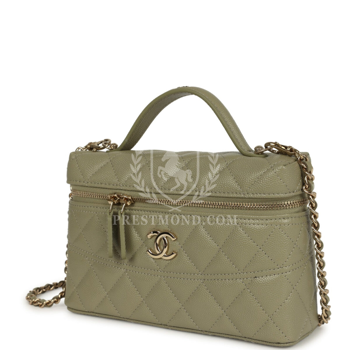 Chanel Trendy Top Handle Long Vanity Case with Chain Khaki Caviar Light Gold Hardware — изображение 5