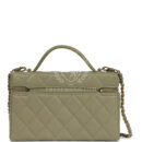 Chanel Trendy Top Handle Long Vanity Case with Chain Khaki Caviar Light Gold Hardware