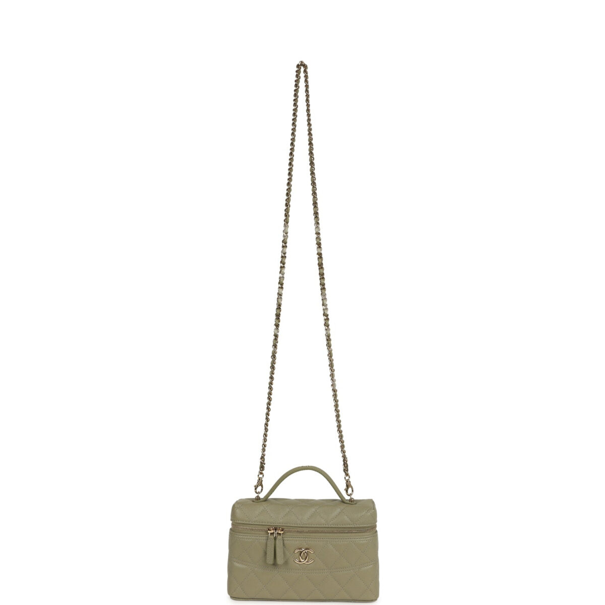 Chanel Trendy Top Handle Long Vanity Case with Chain Khaki Caviar Light Gold Hardware — изображение 7