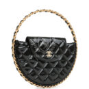 Chanel Hoop Bag Black Patent Leather Gold Hardware