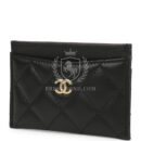 Chanel Classic Card Holder Wallet Black Lambskin Light Gold Hardware