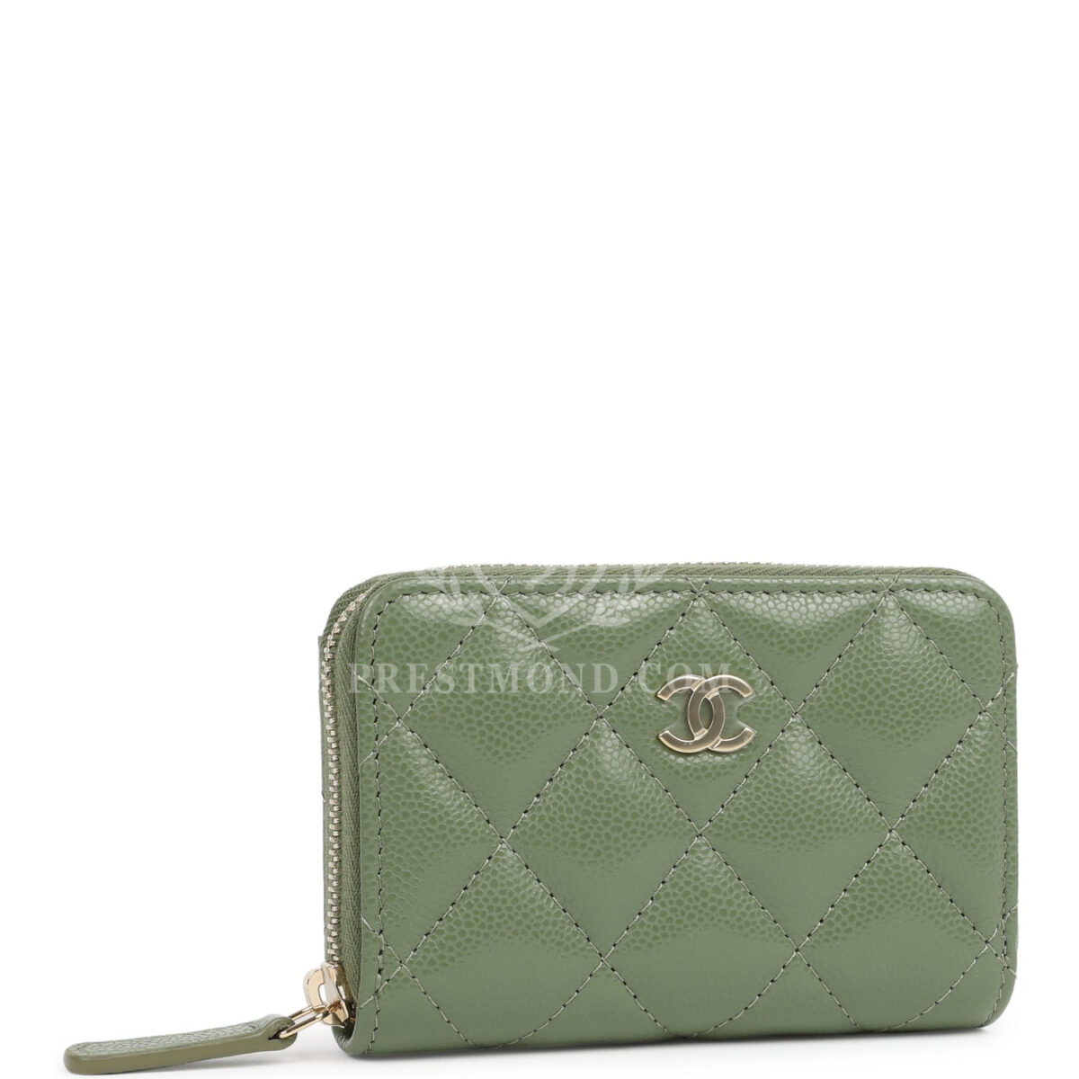 Chanel Classic Zipped Coin Purse Wallet Khaki Shiny Caviar Light Gold Hardware — изображение 2