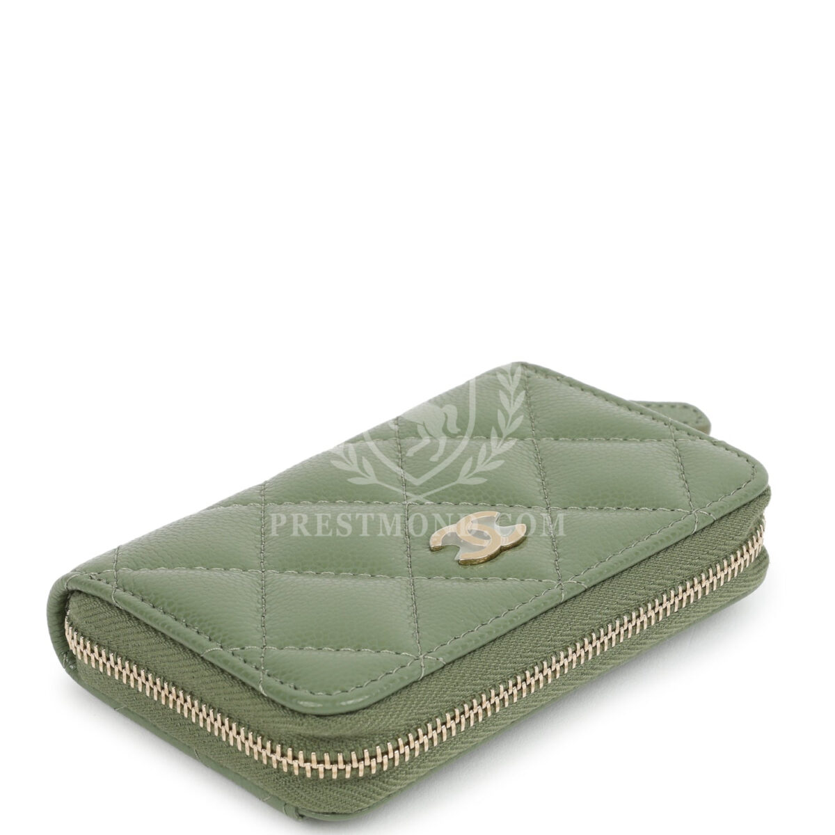 Chanel Classic Zipped Coin Purse Wallet Khaki Shiny Caviar Light Gold Hardware — изображение 6