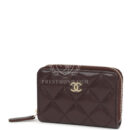 Chanel Classic Zipped Coin Purse Wallet Dark Brown Shiny Caviar Light Gold Hardware