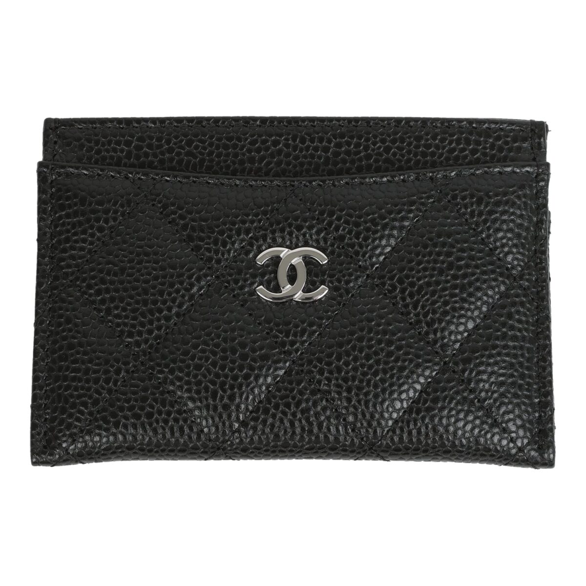 Chanel Classic Card Holder Wallet Black Caviar Silver Hardware