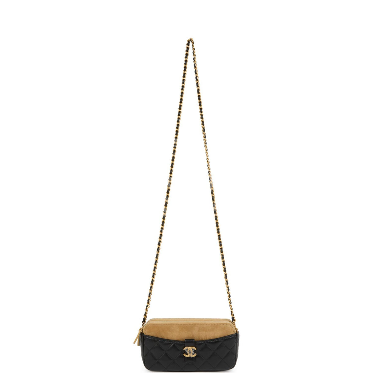 Chanel Double Touch Phone Holder with Chain Black & Brown Shiny Lambskin and Suede Brushed Gold Hardware — изображение 6