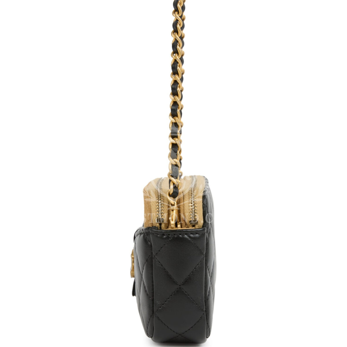 Chanel Double Touch Phone Holder with Chain Black & Brown Shiny Lambskin and Suede Brushed Gold Hardware — изображение 3