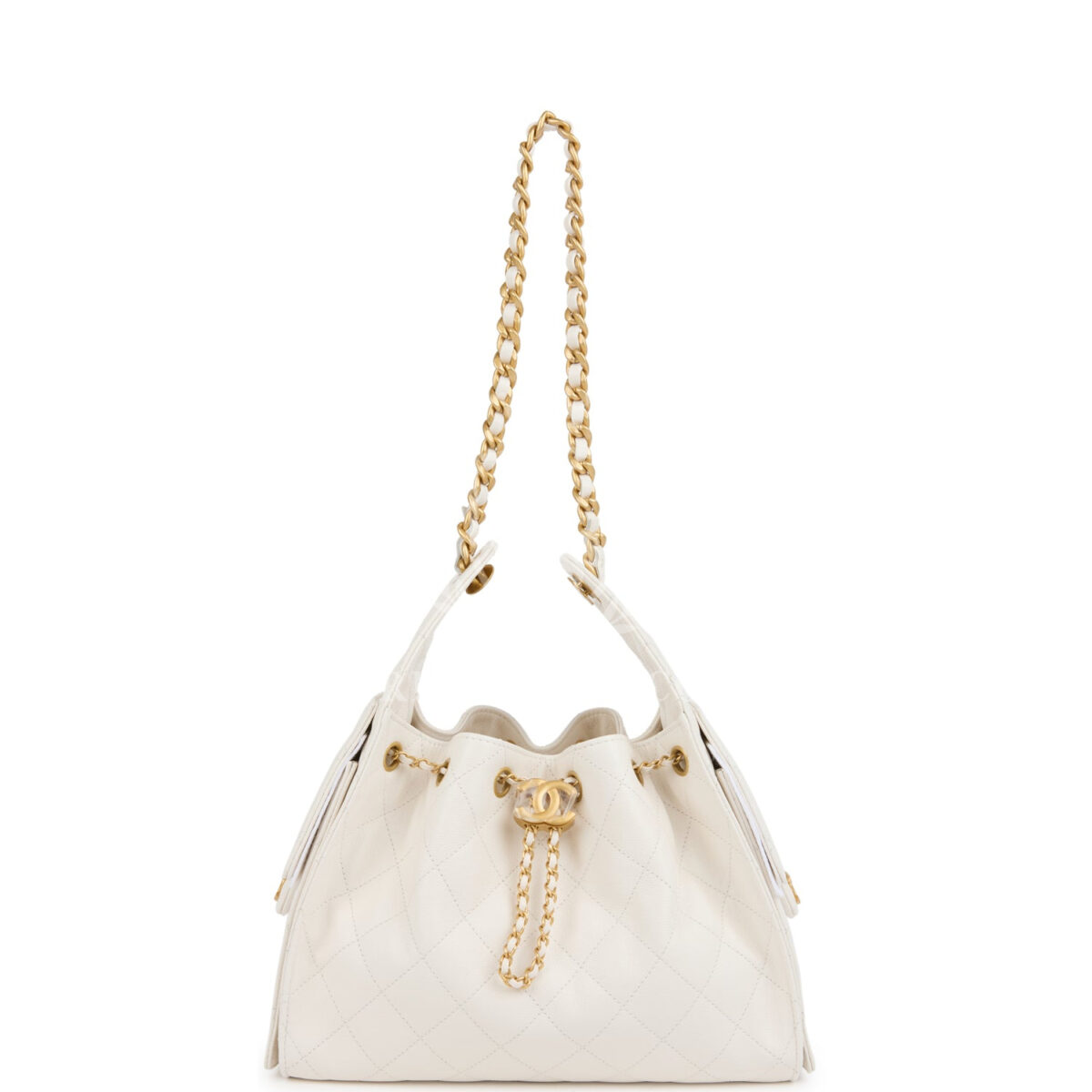 Chanel Small 25 Hobo Bag White Caviar Antique Gold Hardware — изображение 6