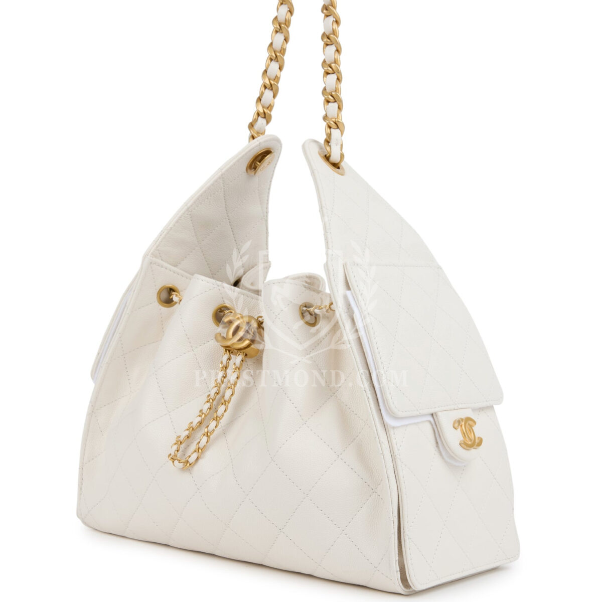 Chanel Small 25 Hobo Bag White Caviar Antique Gold Hardware — изображение 5