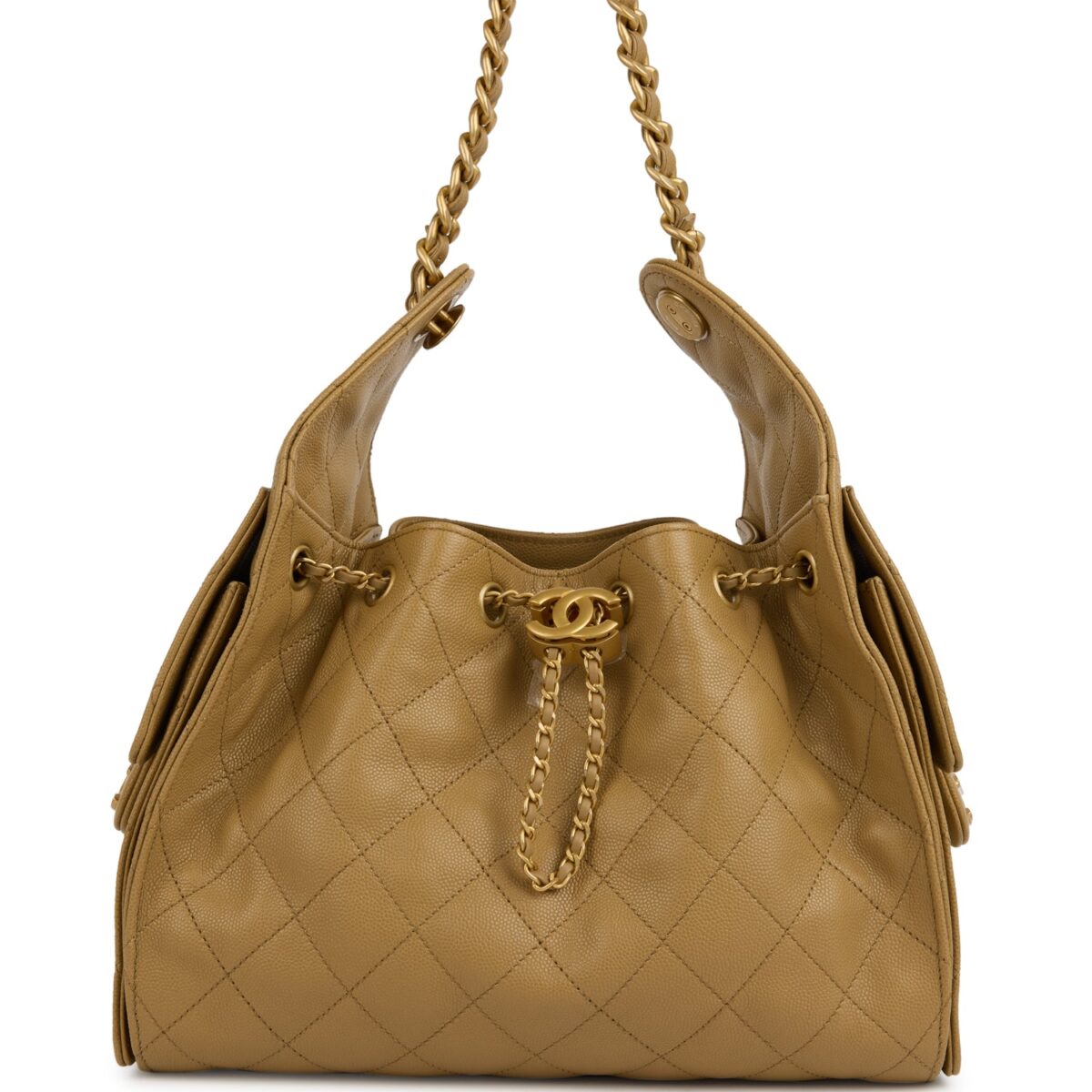 Chanel Small 25 Hobo Bag Dark Beige Caviar Antique Gold Hardware