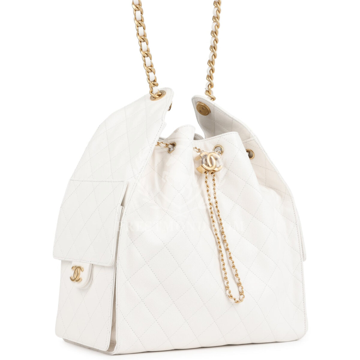 Chanel Medium 25 Hobo Bag White Caviar Antique Gold Hardware — изображение 3
