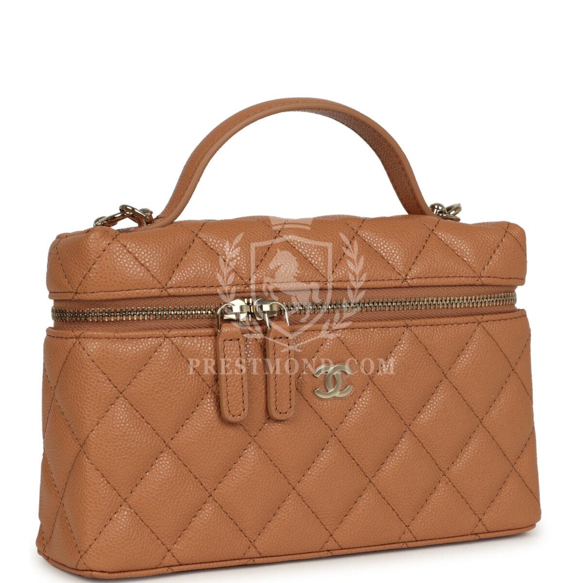 Chanel Top Handle Long Vanity Case with Chain Caramel Shiny Caviar Light Gold Hardware — изображение 2