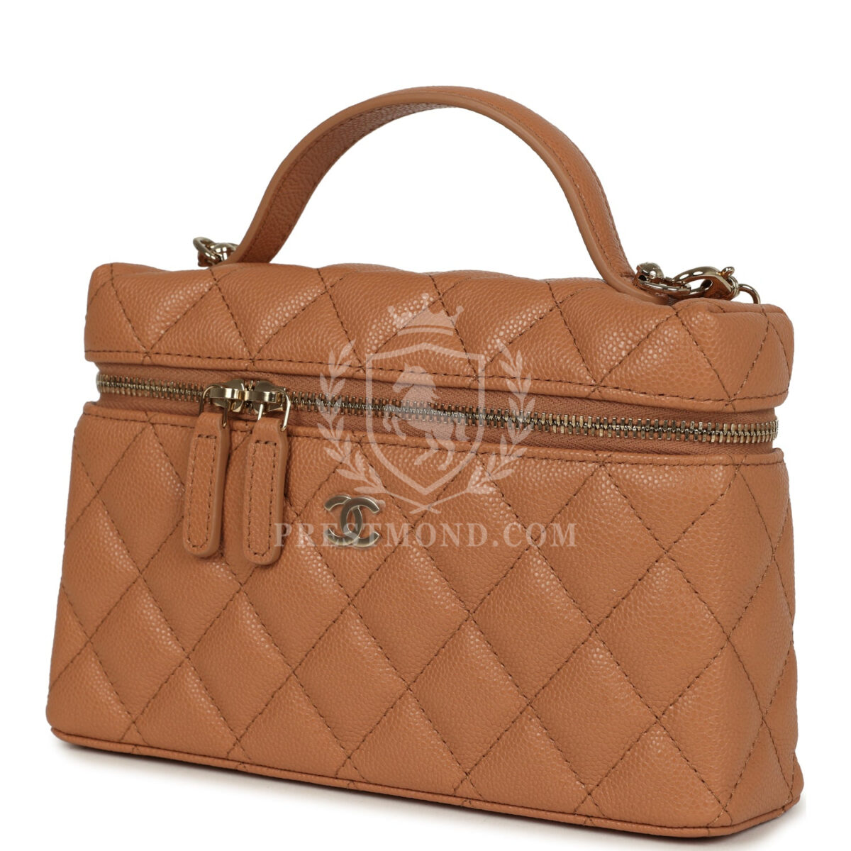 Chanel Top Handle Long Vanity Case with Chain Caramel Shiny Caviar Light Gold Hardware — изображение 5