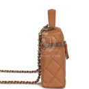 Chanel Top Handle Long Vanity Case with Chain Caramel Shiny Caviar Light Gold Hardware