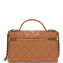 Chanel Top Handle Long Vanity Case with Chain Caramel Shiny Caviar Light Gold Hardware