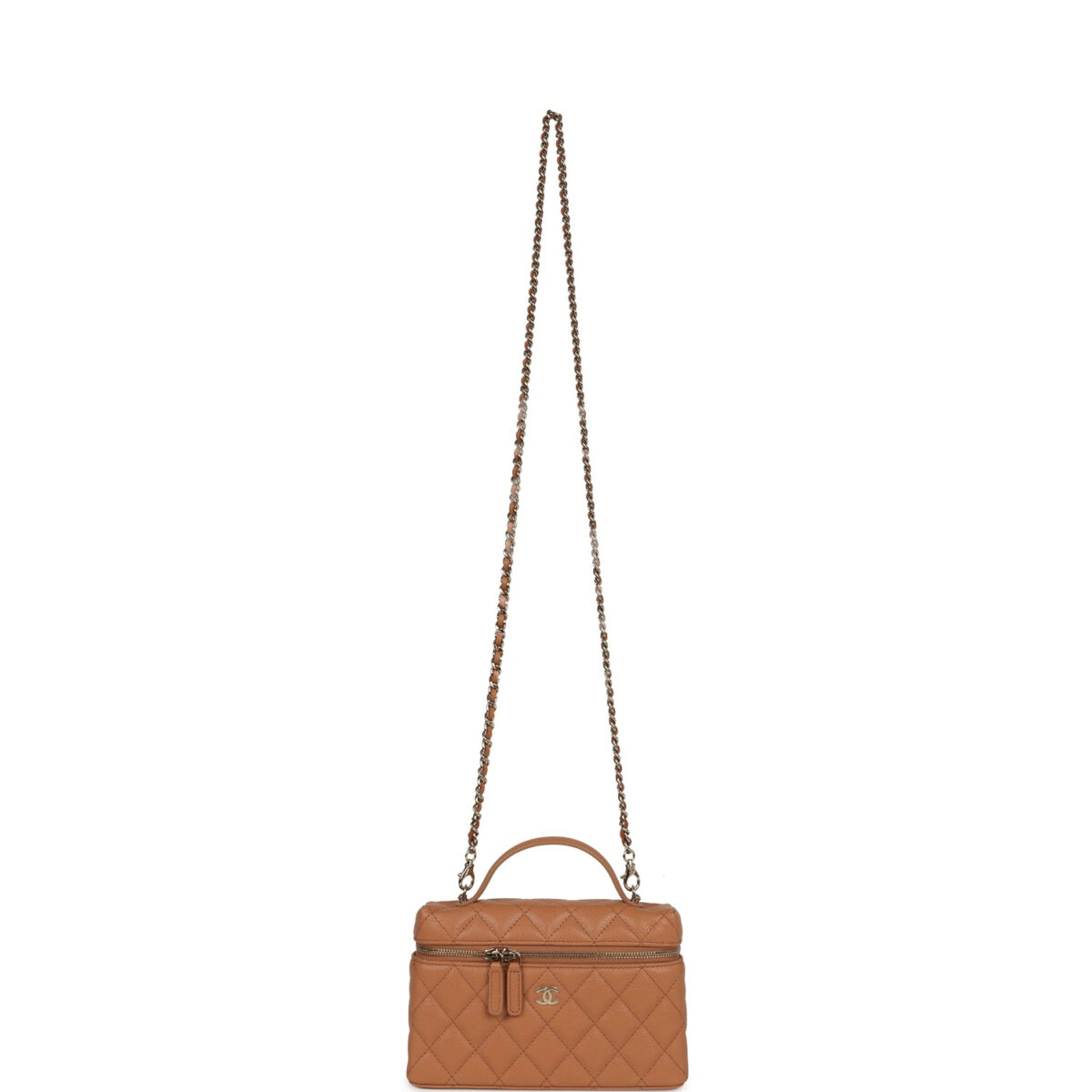 Chanel Top Handle Long Vanity Case with Chain Caramel Shiny Caviar Light Gold Hardware — изображение 7
