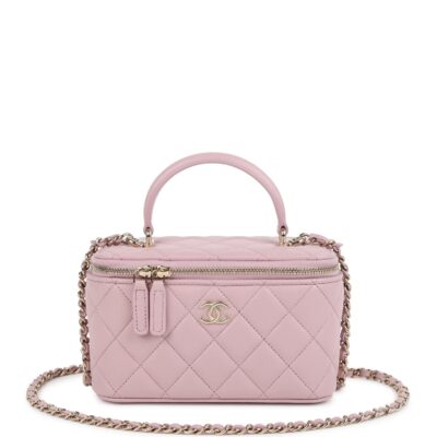 Chanel Small Top Handle Vanity Case Pink Lambskin Light Gold Hardware