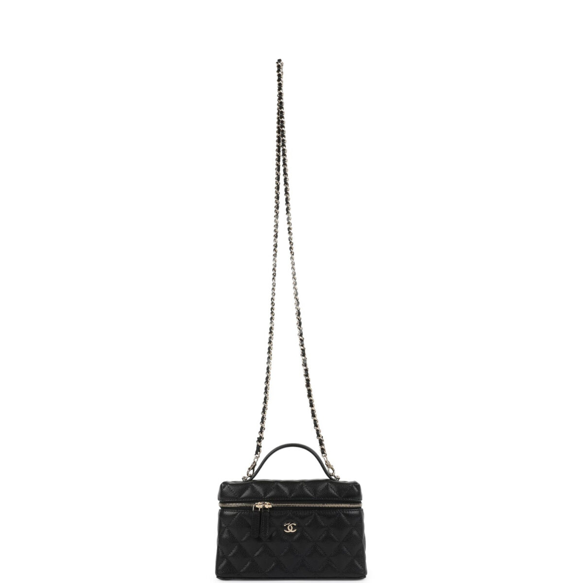 Chanel Top Handle Long Vanity Case with Chain Black Shiny Caviar Light Gold Hardware — изображение 7