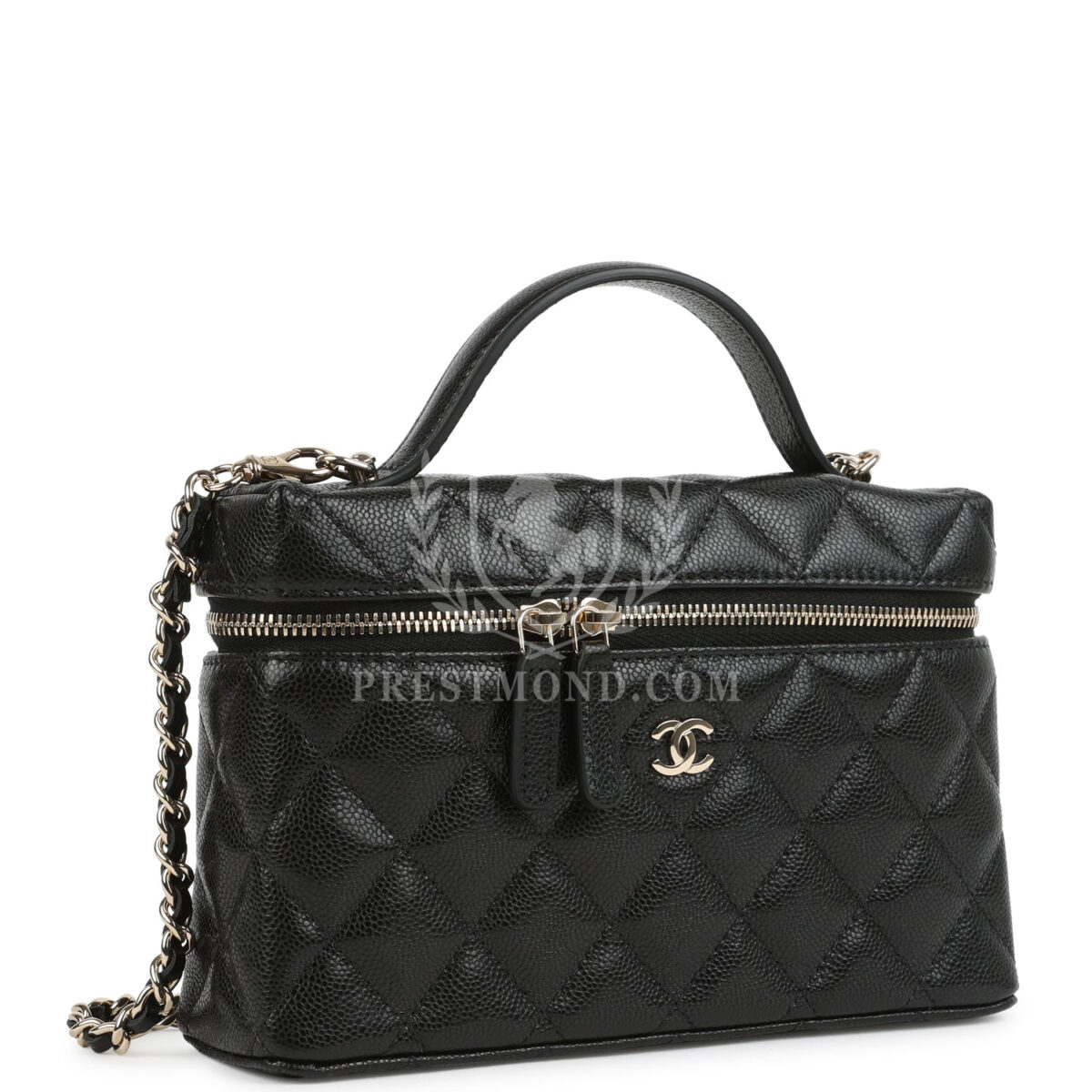 Chanel Top Handle Long Vanity Case with Chain Black Shiny Caviar Light Gold Hardware — изображение 2