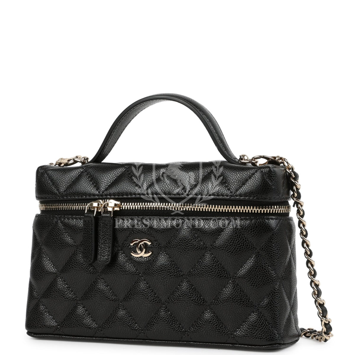 Chanel Top Handle Long Vanity Case with Chain Black Shiny Caviar Light Gold Hardware — изображение 5