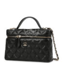 Chanel Top Handle Long Vanity Case with Chain Black Shiny Caviar Light Gold Hardware