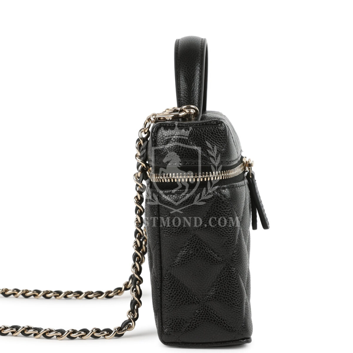 Chanel Top Handle Long Vanity Case with Chain Black Shiny Caviar Light Gold Hardware — изображение 3