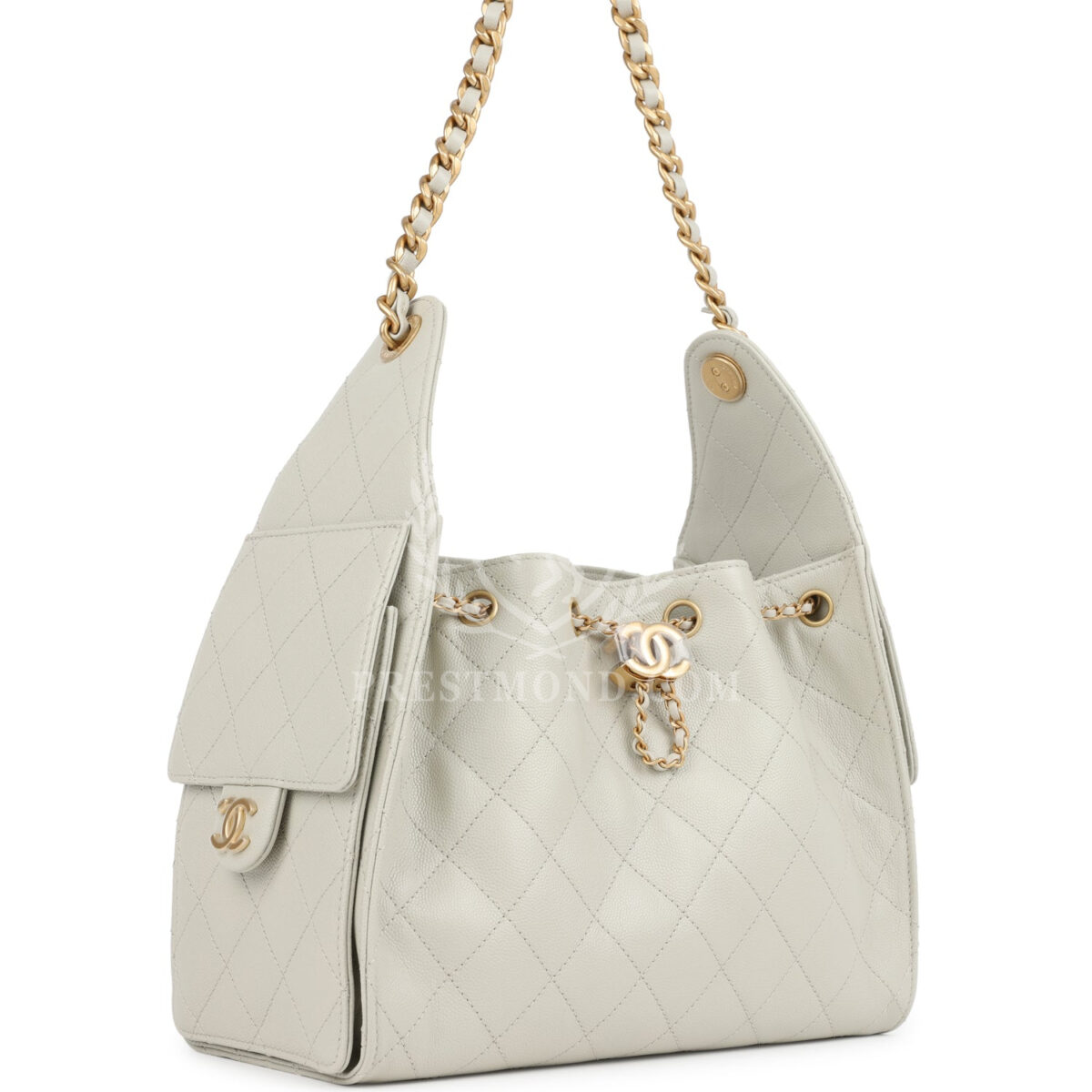 Chanel Small 25 Hobo Bag Light Grey Caviar Antique Gold Hardware — изображение 2