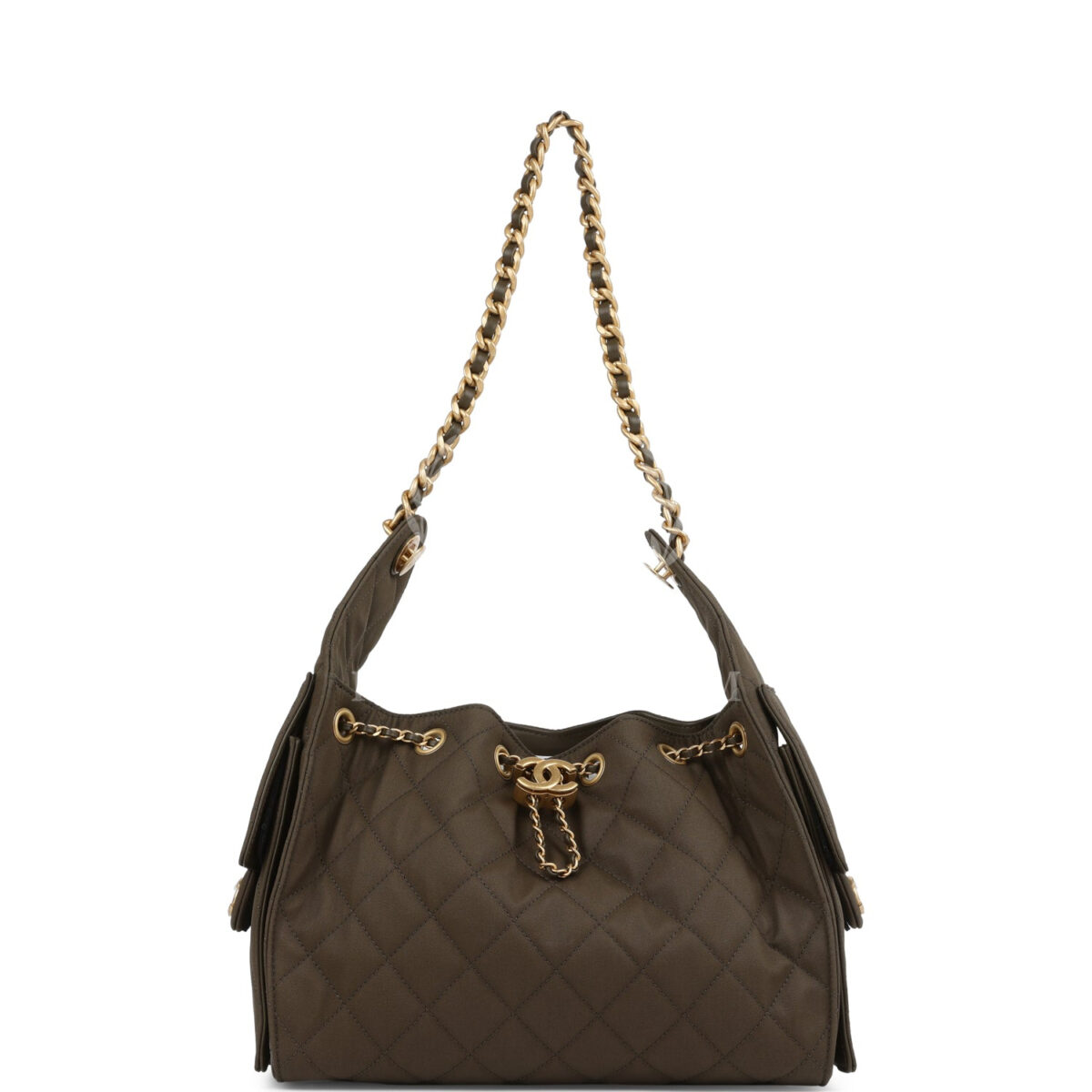 Chanel Small 25 Hobo Bag Khaki Toile Canvas Antique Gold Hardware — изображение 7