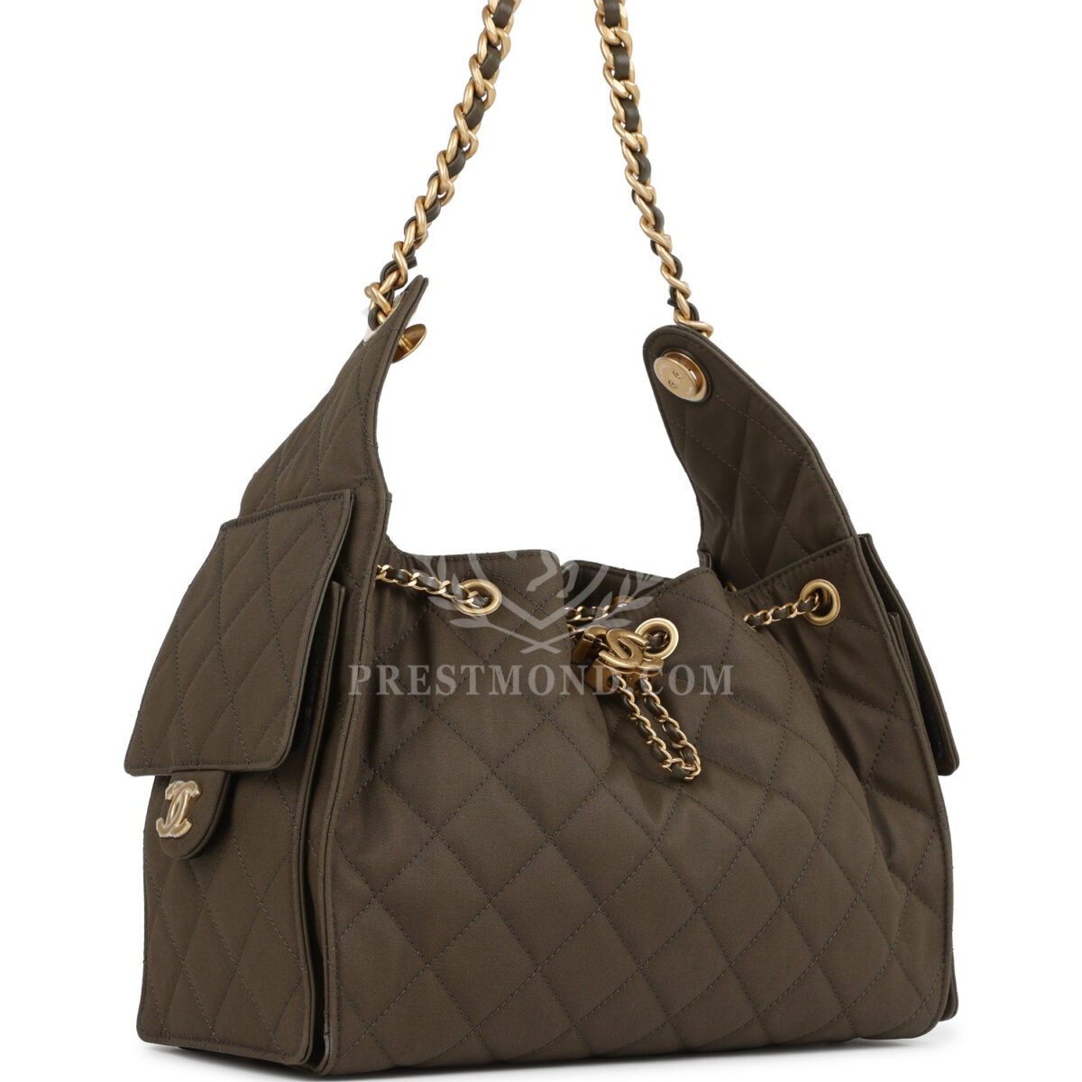 Chanel Small 25 Hobo Bag Khaki Toile Canvas Antique Gold Hardware — изображение 2