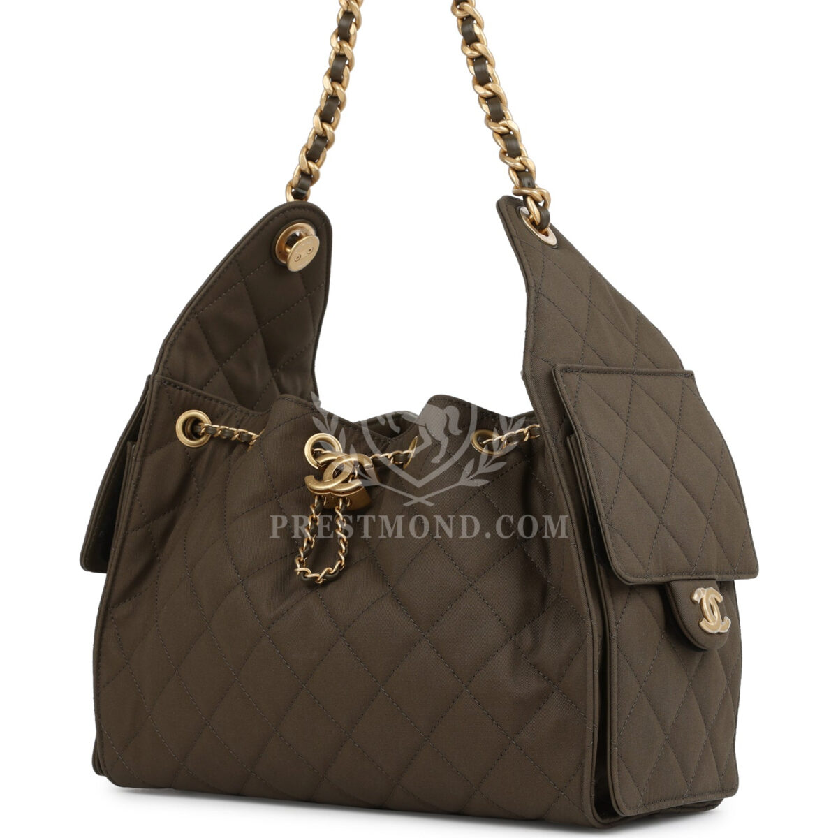 Chanel Small 25 Hobo Bag Khaki Toile Canvas Antique Gold Hardware — изображение 5