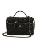 Chanel Top Handle Long Vanity Case with Chain Black Shiny Caviar Light Gold Hardware