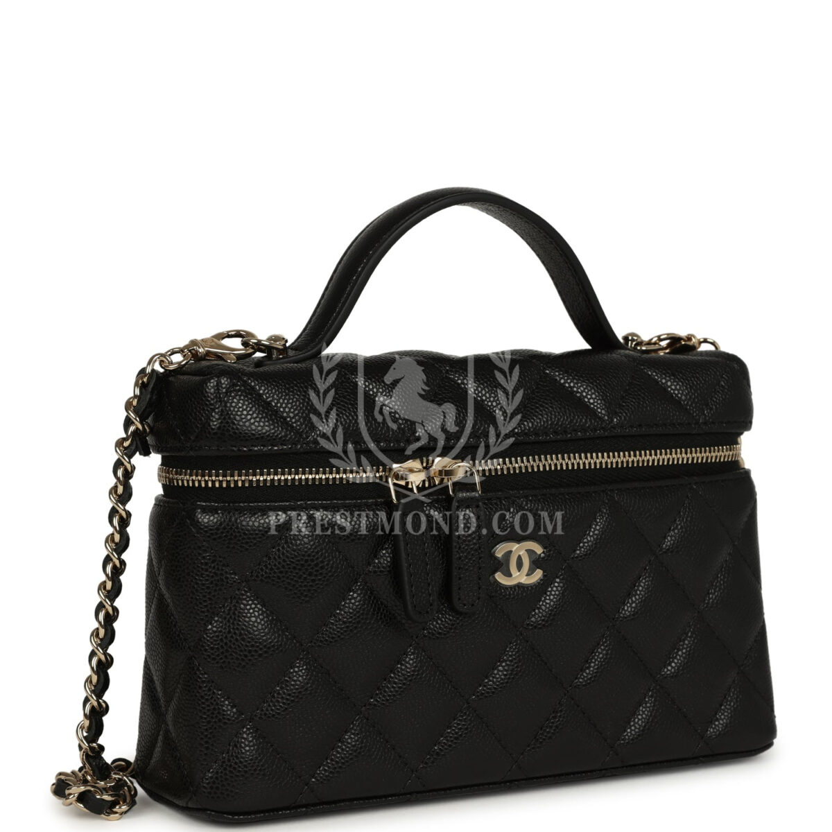 Chanel Top Handle Long Vanity Case with Chain Black Shiny Caviar Light Gold Hardware — изображение 2
