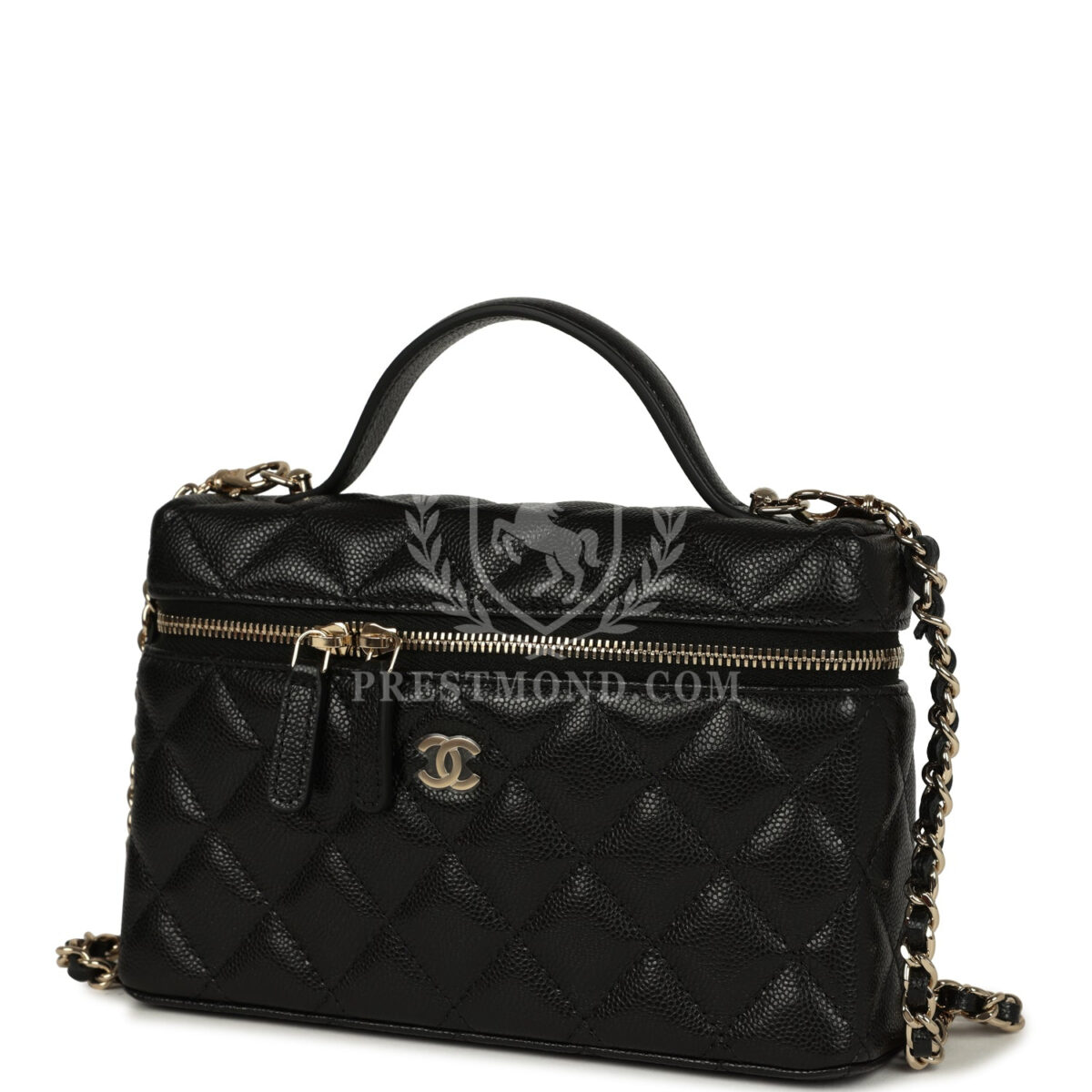 Chanel Top Handle Long Vanity Case with Chain Black Shiny Caviar Light Gold Hardware — изображение 5