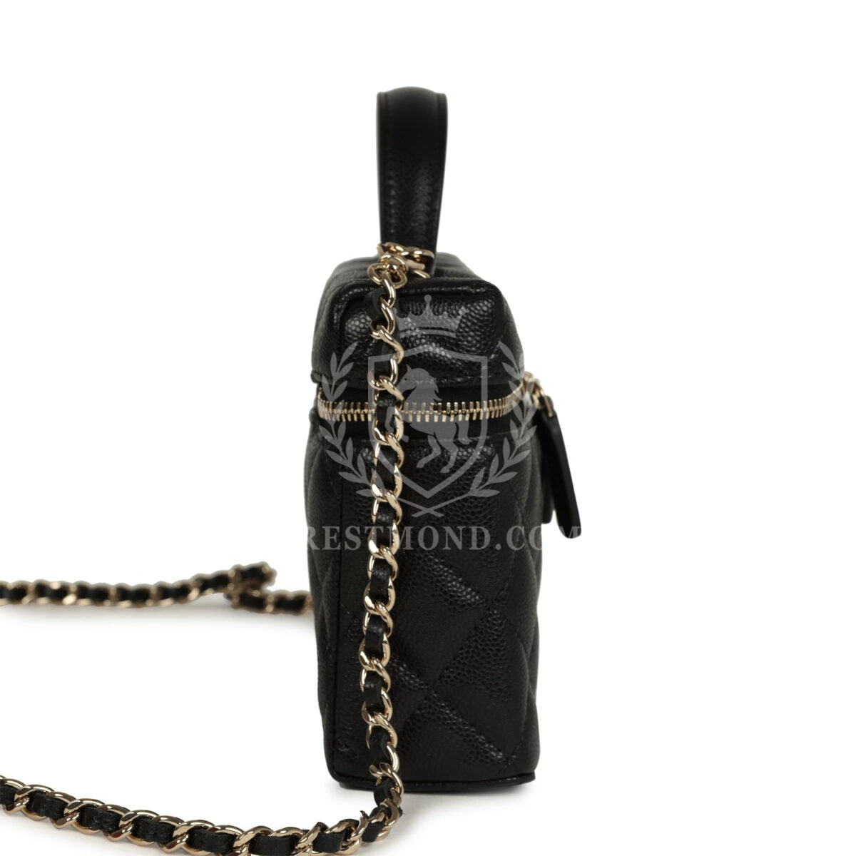 Chanel Top Handle Long Vanity Case with Chain Black Shiny Caviar Light Gold Hardware — изображение 3