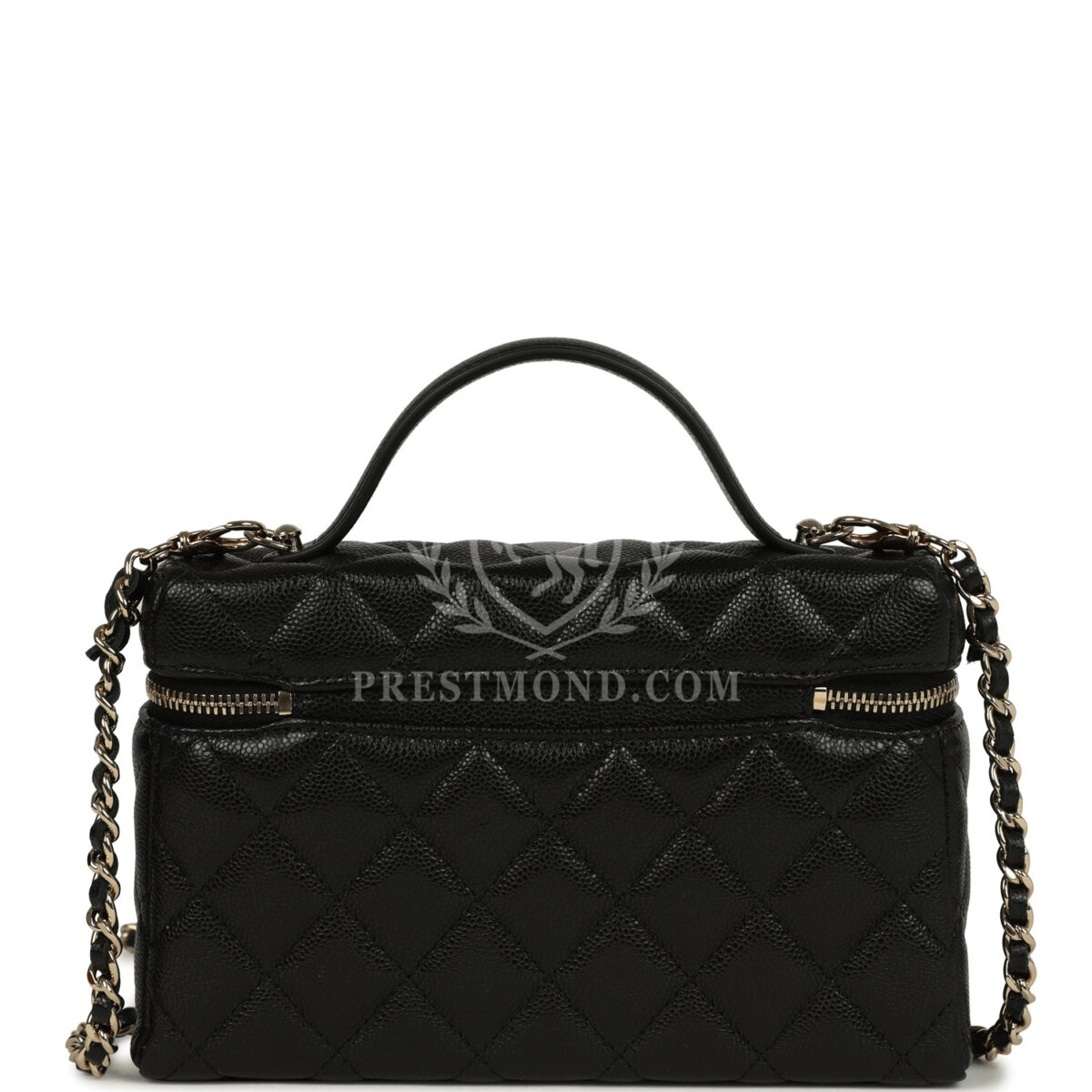 Chanel Top Handle Long Vanity Case with Chain Black Shiny Caviar Light Gold Hardware — изображение 4