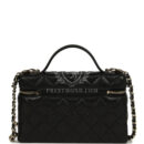 Chanel Top Handle Long Vanity Case with Chain Black Shiny Caviar Light Gold Hardware