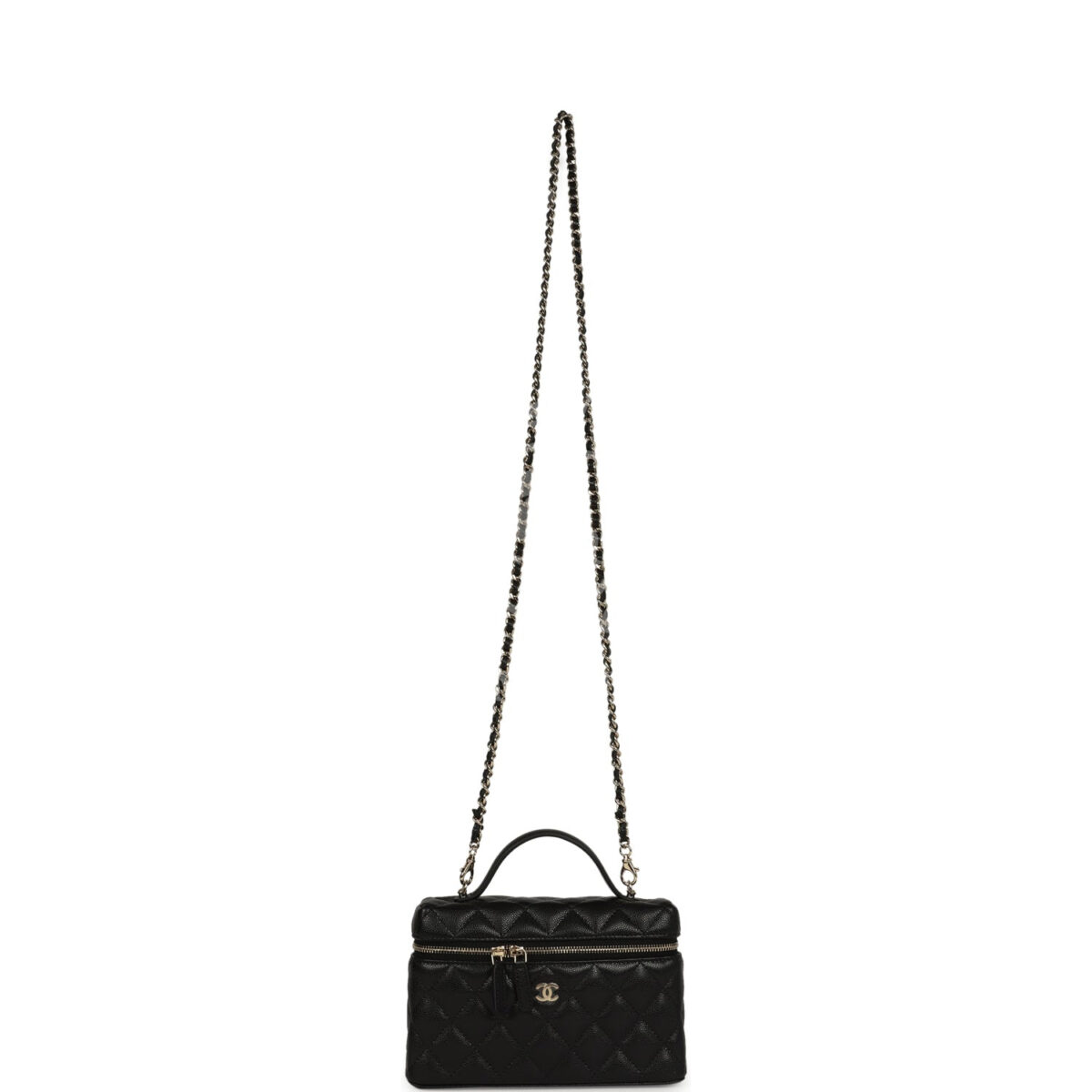 Chanel Top Handle Long Vanity Case with Chain Black Shiny Caviar Light Gold Hardware — изображение 7