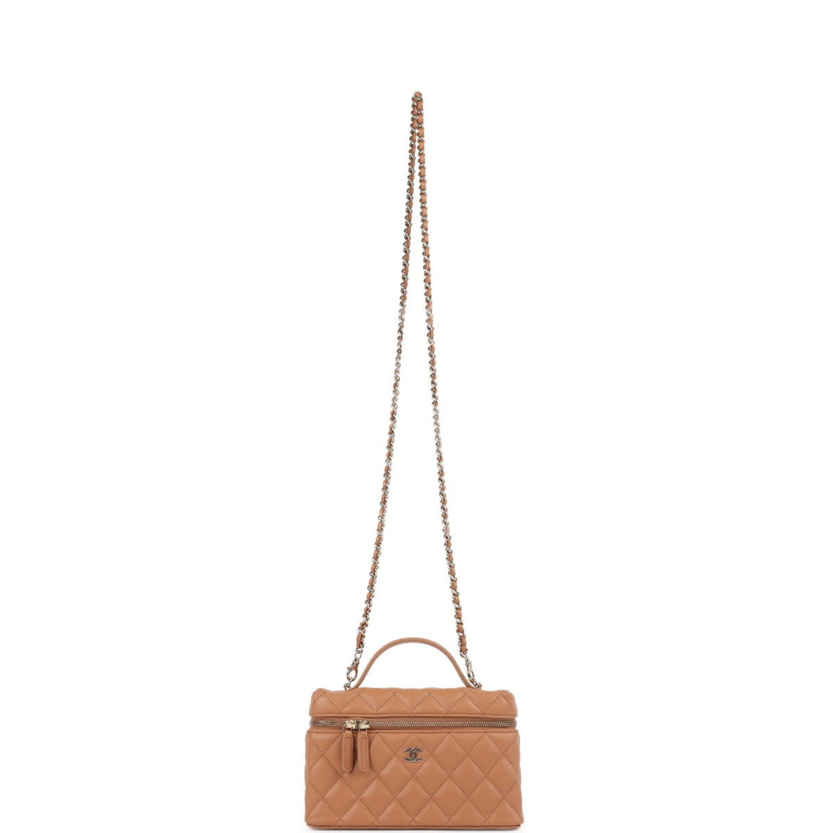 Chanel Top Handle Long Vanity Case with Chain Caramel Shiny Caviar Light Gold Hardware — изображение 7