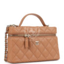 Chanel Top Handle Long Vanity Case with Chain Caramel Shiny Caviar Light Gold Hardware
