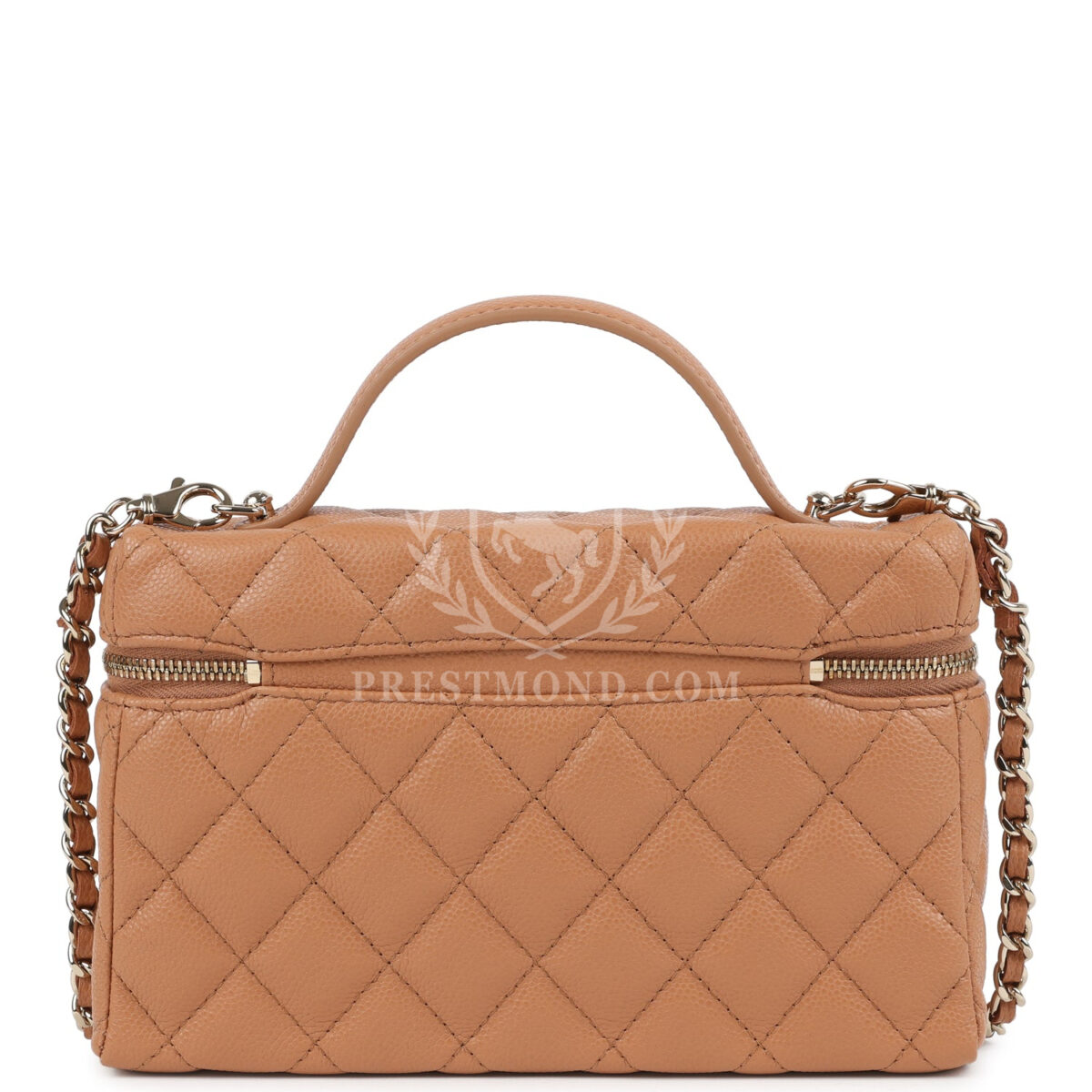 Chanel Top Handle Long Vanity Case with Chain Caramel Shiny Caviar Light Gold Hardware — изображение 4