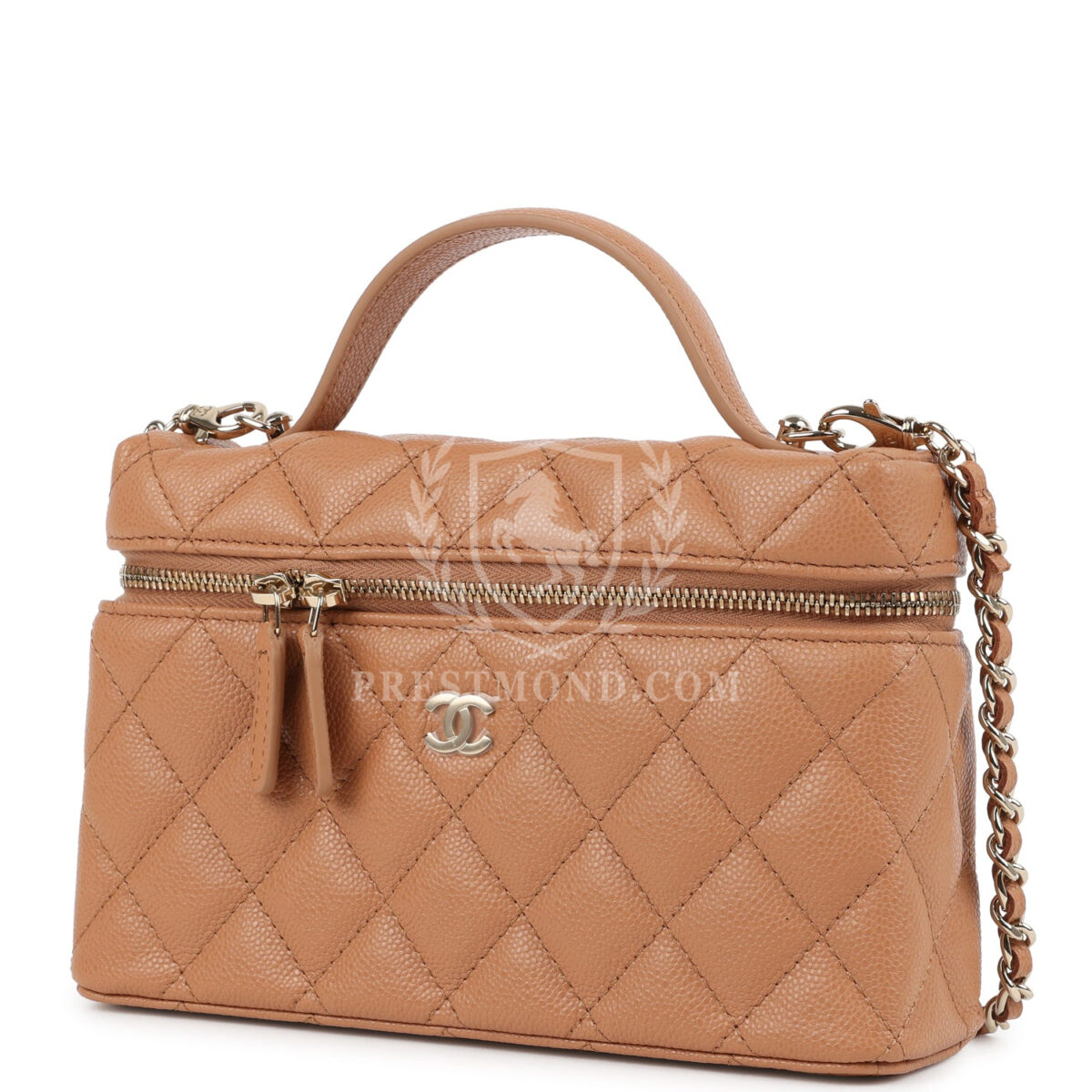 Chanel Top Handle Long Vanity Case with Chain Caramel Shiny Caviar Light Gold Hardware — изображение 5