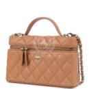 Chanel Top Handle Long Vanity Case with Chain Caramel Shiny Caviar Light Gold Hardware