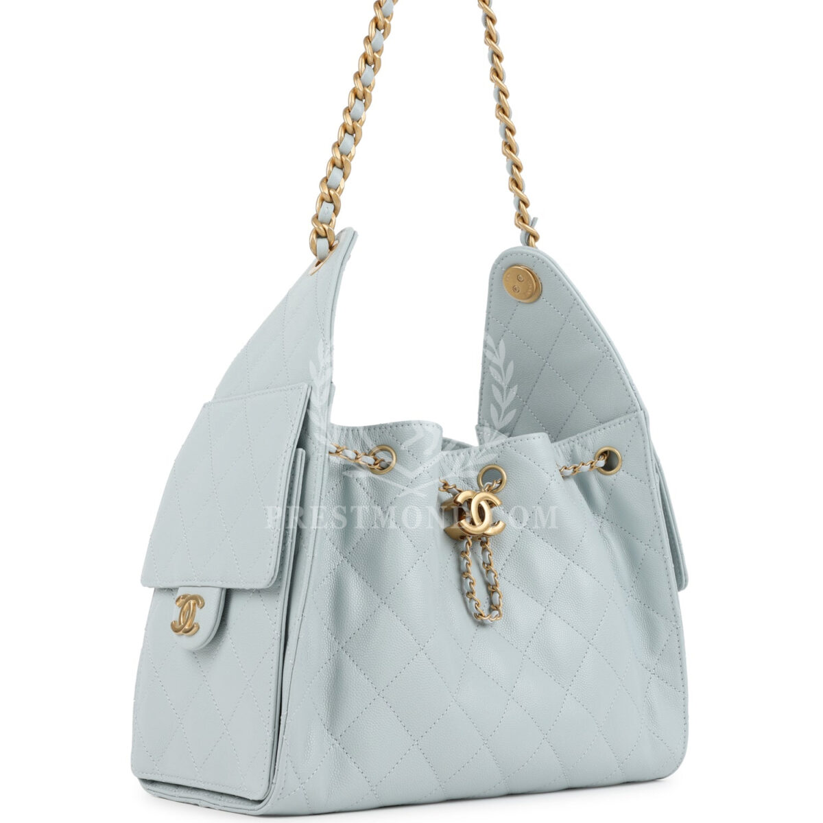 Chanel Small 25 Hobo Bag Light Blue Caviar Antique Gold Hardware — изображение 2