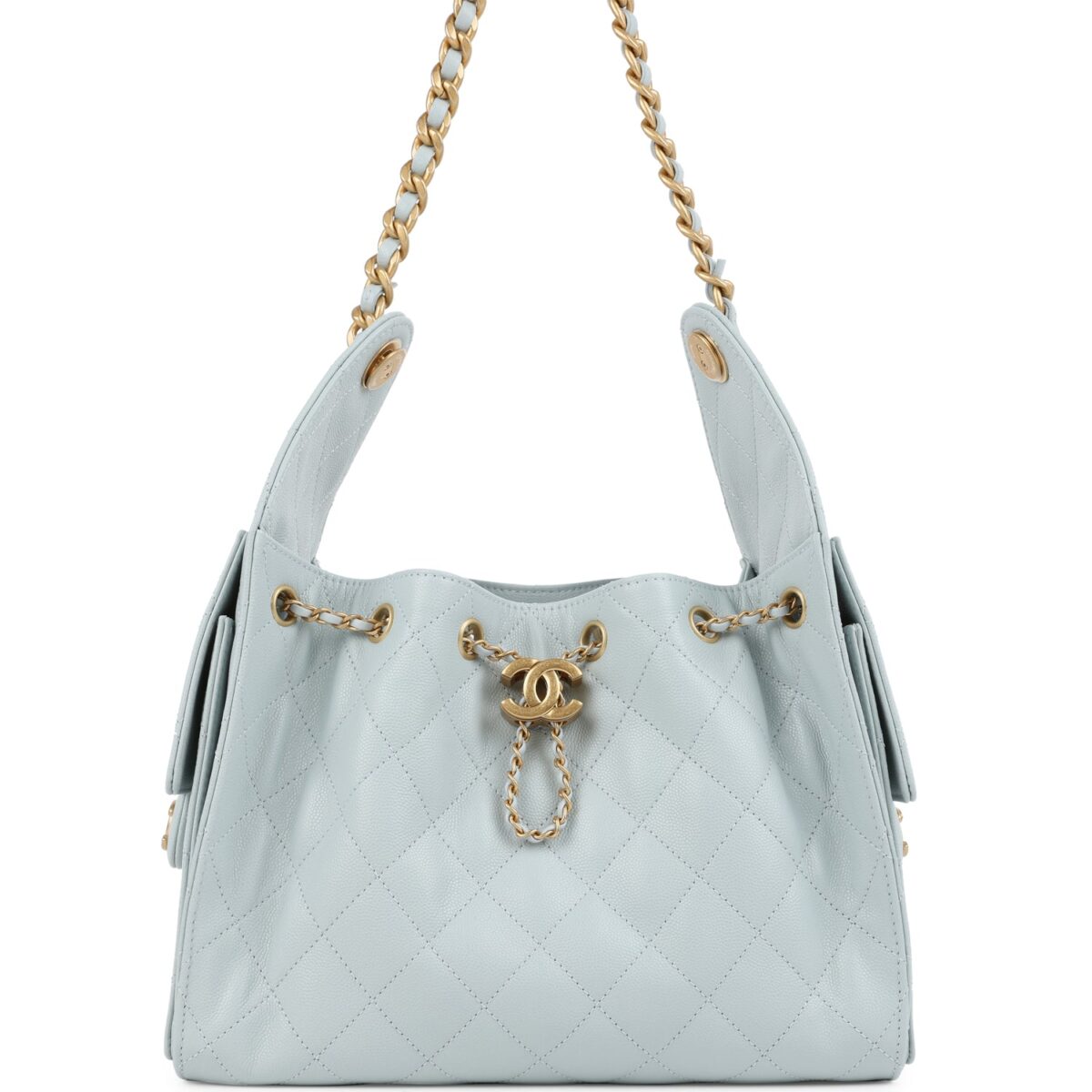 Chanel Small 25 Hobo Bag Light Blue Caviar Antique Gold Hardware